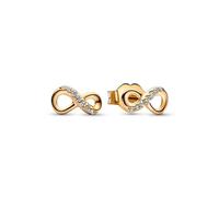 PANDORA Moments pendientes de botón de infinito brillante de aleación metálica chapada en oro de 14 quilates con circonita en color oro, 262626C01