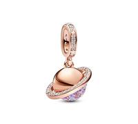 PANDORA Moments Planet Saturn 782433C01 - Colgante de plata de ley con aleación de metal chapado en oro rosa, compatible con pulseras Moments y ME, Lila, Plata de ley, Circonita cúbica