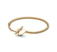Pandora Moments Pulsera con cadena de serpiente chapada en oro de 14 quilates con cierre en forma de corazón y barra en T, 18
