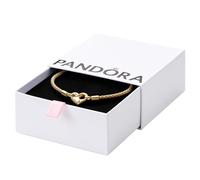 Pandora Moments Pulsera de cadena con tachuelas chapada en oro de 14 quilates con cierre en forma de corazón, 21