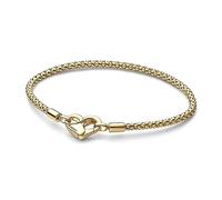 Pandora Moments Pulsera de cadena con tachuelas chapada en oro de 14 quilates con cierre en forma de corazón, 17