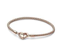 Pandora Moments Pulsera de cadena con tachuelas chapada en oro rosa de 14 quilates con cierre en forma de corazón, 19