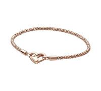 Pandora Moments Pulsera de cadena con tachuelas chapada en oro rosa de 14 quilates con cierre en forma de corazón