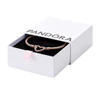 Pandora Moments Pulsera de cadena de serpiente chapada en oro rosa de 14 quilates con cierre en forma de corazón, 18