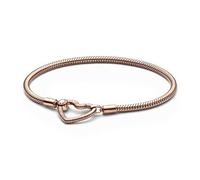 Pandora Moments Pulsera de cadena de serpiente chapada en oro rosa de 14 quilates con cierre en forma de corazón, 19