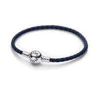 Pandora Moments Pulsera de cuero trenzado azul con cierre redondo, S3