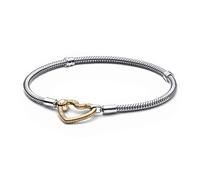 Pandora Moments Pulsera de plata de ley con cadena de serpiente chapada en oro de 14 quilates con cierre de corazón, 21