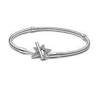 Pandora Moments Pulsera de plata de ley con cadena de serpiente, cierre de palanca en forma de estrella y circonita cúbica transparente, 19