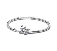 Pandora Moments Pulsera de plata de ley con cadena de serpiente, cierre de palanca en forma de estrella y circonita cúbica transparente, 20