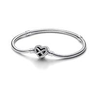 Pandora Moments Pulsera de plata de ley con cadena de serpiente y cierre en forma de corazón y símbolo de infinito con circonita cúbica transparente, 16