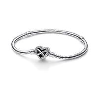 Pandora Moments Pulsera de plata de ley con cadena de serpiente y cierre en forma de corazón y símbolo de infinito con circonita cúbica transparente, 21