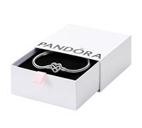 Pandora Moments Pulsera de plata de ley con cadena de serpiente y cierre en forma de corazón y símbolo de infinito con circonita cúbica transparente, 17