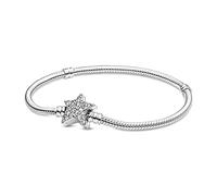 Pandora Moments Pulsera de plata de ley con cadena de serpiente y cierre en forma de estrella asimétrica y circonita cúbica transparente, 21