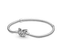 Pandora Moments Pulsera deslizante de plata de ley con cadena de serpiente y cierre en forma de mariposa con circonita cúbica transparente, 19