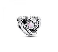 Pandora Moments Dije con diseño de corazón e inscripción «Mom» en plata de ley con ópalo rosa creado en laboratorio