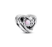 Pandora Moments Dije con diseño de corazón e inscripción «Mom» en plata de ley con ópalo rosa creado en laboratorio
