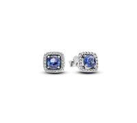 Pandora Pendientes de Botón Halo Azul Cuadrado Brillante en Plata de Ley