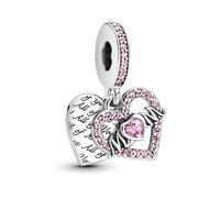 Pandora Passions Colgante con diseño de corazón con inscripción «Mom» de plata de ley con elegantes circonitas cúbicas rosas fantasía y cristales rosa phlox y cereza