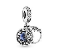 Pandora Passions Colgante con diseño de luna y estrella de plata de ley con cristal azul claraboya y circonitas cúbicas transparentes