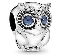 Pandora Passions Dije con diseño de búho centelleante de plata de ley con cristal azul cobalto brillante y circonitas cúbicas transparentes