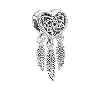 Pandora Passions Dije con diseño de corazón con 3 plumas de plata de ley