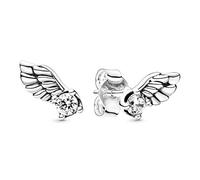 Pandora Passions Pendientes de botón con diseño de alas de ángel centelleantes de plata de ley con circonitas cúbicas transparentes
