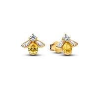 Pandora Pendientes de abeja con chapado en oro de 14 quilates y circonitas cúbicas, pendientes con piedras amarillas y claras para mujer, joyas naturales, 264559C01