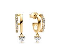Pandora Pendientes de aro de plata de ley con forma de corazón con aleación dorada y circonitas, 263685C01, 13,1x19,5x6,2 mm, Plata de ley, Circonia cúbica