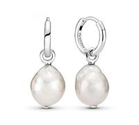 Pandora Pendientes de aro de plata de ley con perla cultivada de agua dulce blanca estilo barroco