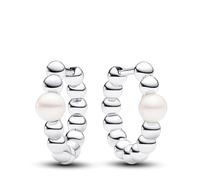 Pandora Timeless Pendientes de aro con cuentas de plata de ley con perla blanca cultivada de agua dulce tratada