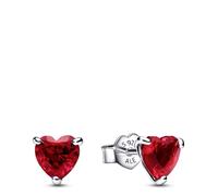 Pandora Timeless Pendientes de botón con diseño de corazón de plata de ley con cristales rojo cereza jubileo