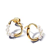 PANDORA Essence Pendientes de botón chapados en oro de 14 quilates con perla blanca cultivada de agua dulce tratada