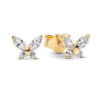 Pandora Pendientes de mariposa con aleación de metal chapado en oro de 14 quilates y circonitas, 264264C01