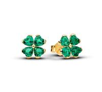 Pandora Pendientes de trébol verde con chapado en oro de 14 quilates, pendientes con cristales verdes en forma de corazón, joyas para mujer, símbolo de la suerte, 264500C01