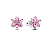 Pandora Pendientes de Botón Herbario Flor Rosa Brillante en Plata de Ley