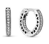 PANDORA Signature Pendientes de aro con corazones y engaste pavé de plata de ley