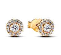 Pandora Pendiente redondo de plata de ley con aleación chapada en oro y circonita, 263019C01, Klar, Plata de ley, Circonia cúbica