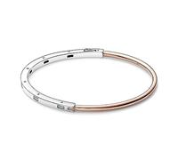 PANDORA Signature Pulsera rígida I-D con engarce pavé en 2 tonos, de plata de ley y chapada en oro rosa de 14 quilates con circonitas cúbicas transparentes, 3