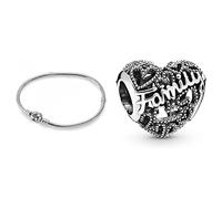 PANDORA Pulsera 590702HV-23 Mujer Plata Inscripción & Charm 798571C00 Plata Mujer Corazón Familiar