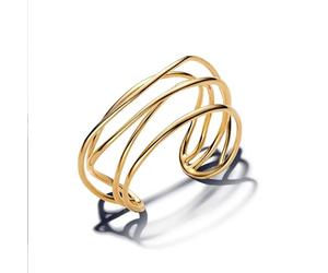 Pandora Pulsera de alambre abierto con forma orgánica y chapada en oro de 14 quilates, de la colección Essence, 16 cm de largo, 563867C00-1, 563867C00-1, Plata de ley, No es una piedra preciosa