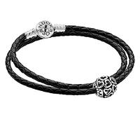 PANDORA Pulsera de cuero para mujer con dije - Corazones abiertos como símbolo de amor - Negro/Plata 51521 41 cm