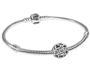 PANDORA Pulsera de iniciación para mujer Hearty de plata mágica, elegante idea de regalo para mujeres de moda 79244, 21 cm, Plata, No es una piedra preciosa
