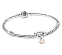 PANDORA Pulsera de mujer con dije corazón infinito bicolor, Lote 21 cm | Conjunto de joyas románticas para mujer: pulsera con dije de corazón, símbolo del amor