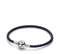 PANDORA Pulsera de mujer de piel azul oscuro 592790C01, 20,5 centimetri, Plata de ley Cuero, No es una piedra preciosa