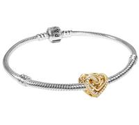 PANDORA Pulsera de plata 925 para mujer, diseño de corazón entrelazado, color dorado, juego de regalo con dije bicolor, joyas para mujer 41746