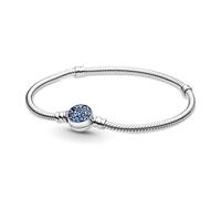 Pandora Pulsera de plata de ley con cierre con diseño de disco azul brillante con cadena de serpiente, 20