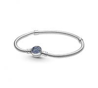 Pandora Pulsera de plata de ley con cierre con diseño de disco azul brillante con cadena de serpiente, 18
