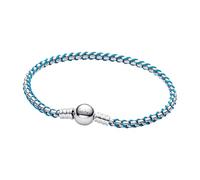 Pandora Pulsera de plata de ley con cordón azul, combinación de tela y metal, colección Moments, longitud: 20 cm, 593816C01-20, 593816C01-20, Plata de ley, No es una piedra preciosa