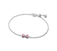 PANDORA Pulsera para mujer con lazo rosa y plata 594234C01, 18cm, Plata de ley, Circonita cúbica