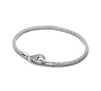 PANDORA Pulsera Pavé Clasp Foxtail, pulsera de plata de ley 925 con circonitas, doble cadena Charm Bracelet Moments, tamaño: 21 cm, 594462C01-21